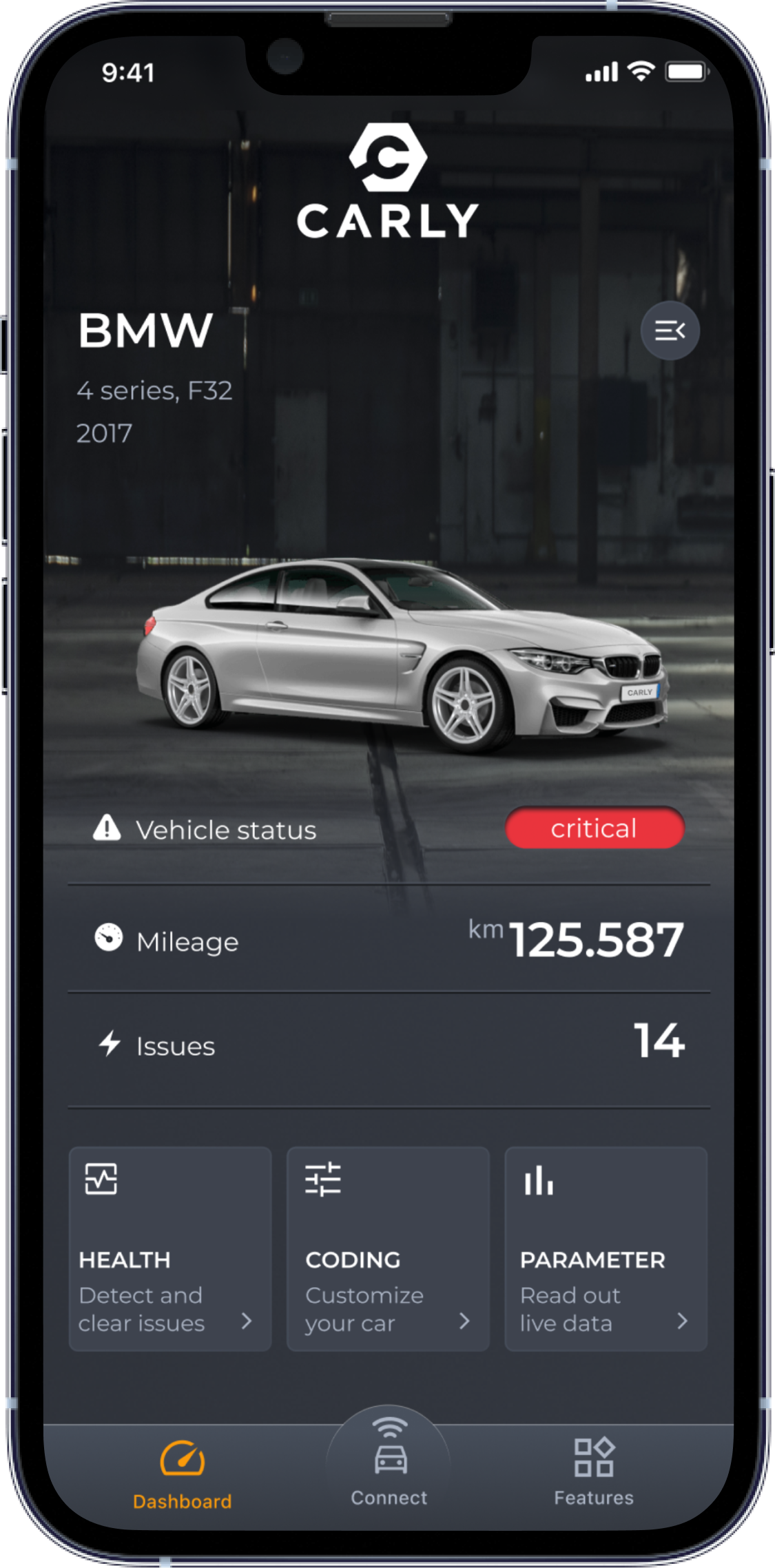 Supplied Carly app dashboard screen example